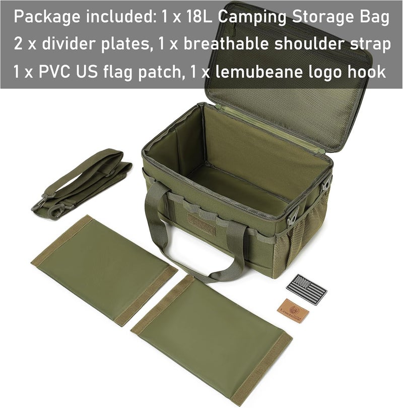 Lemubeane Tactical Camping Storage Bag 18L Tactical Utility Tote Bag Camping Cookware Organizer Trunk Organizer (Army Green) - Image 4